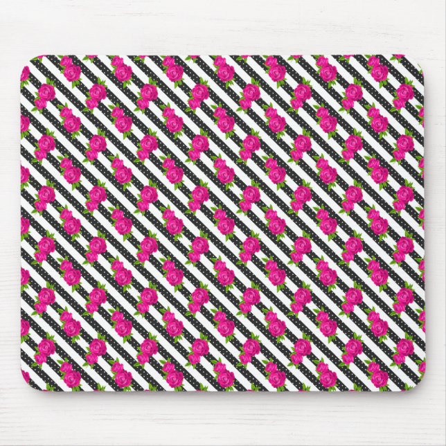 Floral Pink in a Vertical Stripes Mouse Mat (Front)