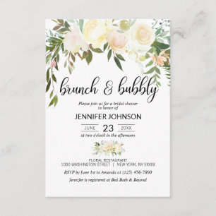 Floral Pink Ivory Brunch & Bubbly Bridal Shower Invitation