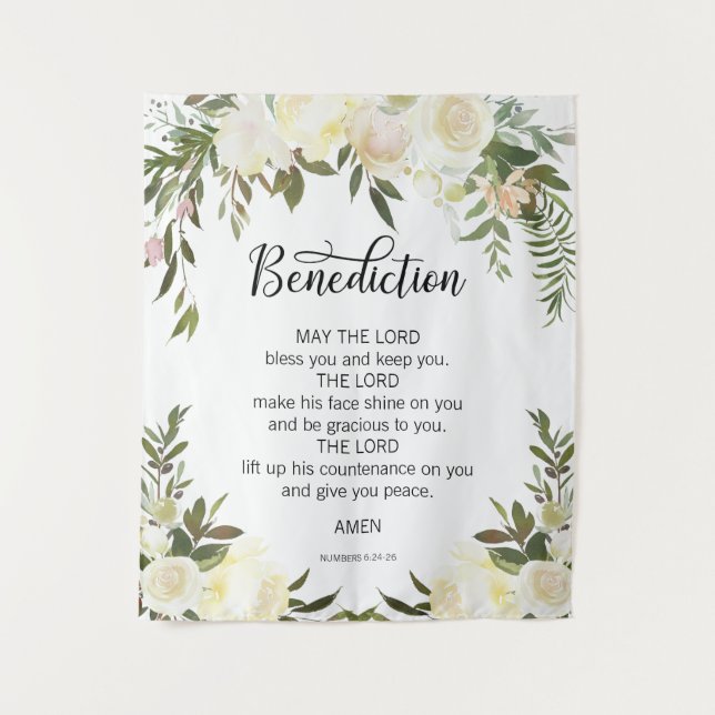 Floral Pink Ivory PRAYER Church Wedding BACKDROP Tapestry (Front)