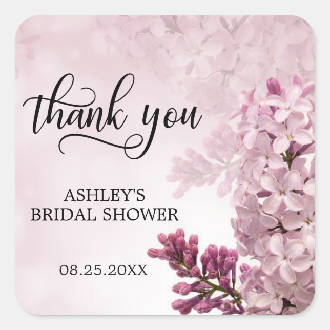 Floral Pink Lilac Bridal Shower Thank You Square Sticker (Front)
