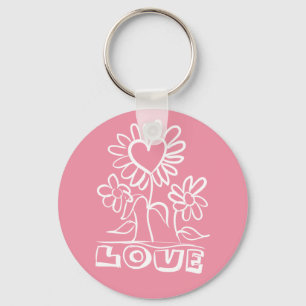 Floral Pink Love Flowers & Hearts Key Ring