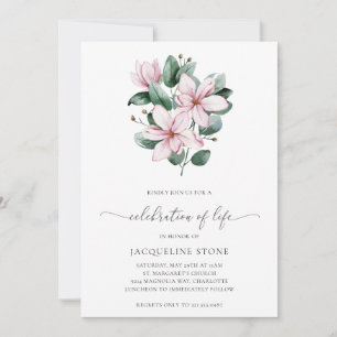 Floral Pink Magnolia Elegant Celebration of Life Invitation