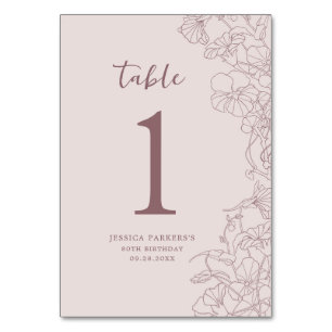 Floral Pink Mauve Birthday Party Table Number