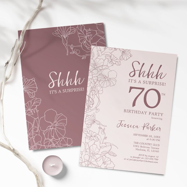 Floral Pink Mauve Surprise 70th Birthday Invitation (Creator Uploaded)