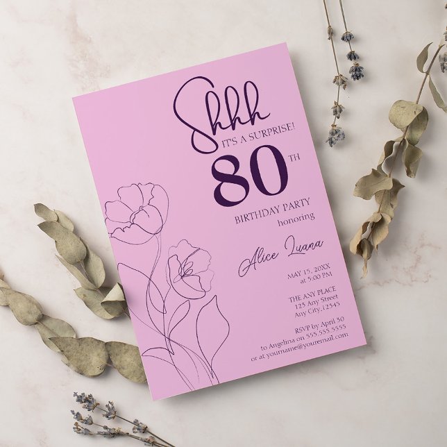 Floral Pink Mauve Surprise 80th Birthday Invitation (Creator Uploaded)