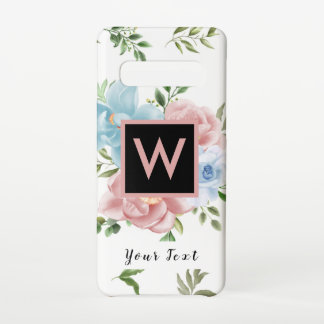 Floral Pink Modern Rose Monogram and Name Samsung Galaxy Case