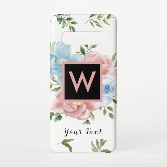 Floral Pink Modern Rose Monogram and Name Samsung Galaxy Case (Back)