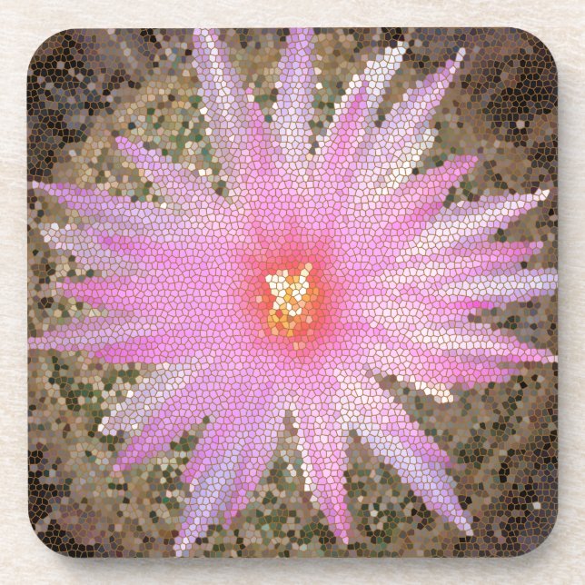 Floral Pink Mosaic Southwest Barrel Cactus Floral Coaster (Front)