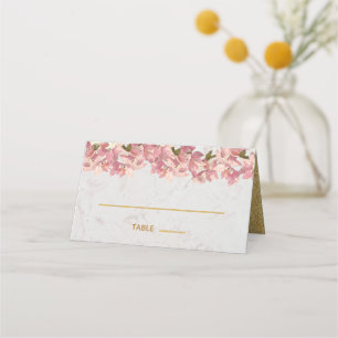 Floral Pink Orchids Gold Marble Elegant Wedding Place Card