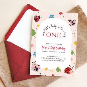 Floral Pink Our Little Bug Ladybug 1st Birthday Invitation