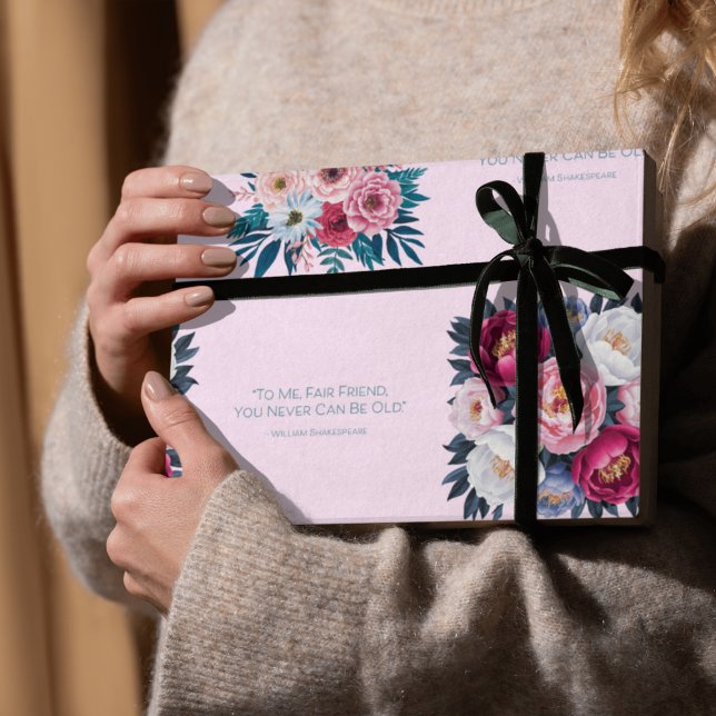 Floral Pink Pattern Flower Quote Elegant Wrapping Paper (Creator Uploaded)