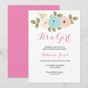 Floral Pink Peach Baby Shower Its girl Invitation