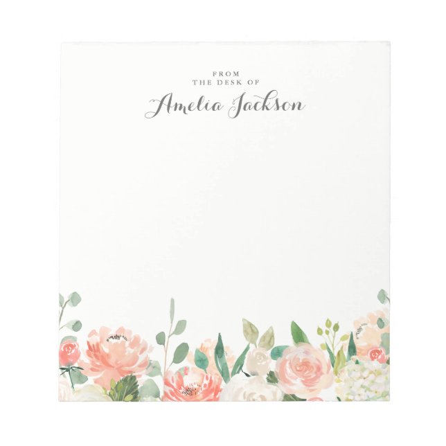 Floral Pink Peach Personalised Stationery Notepad (Front)