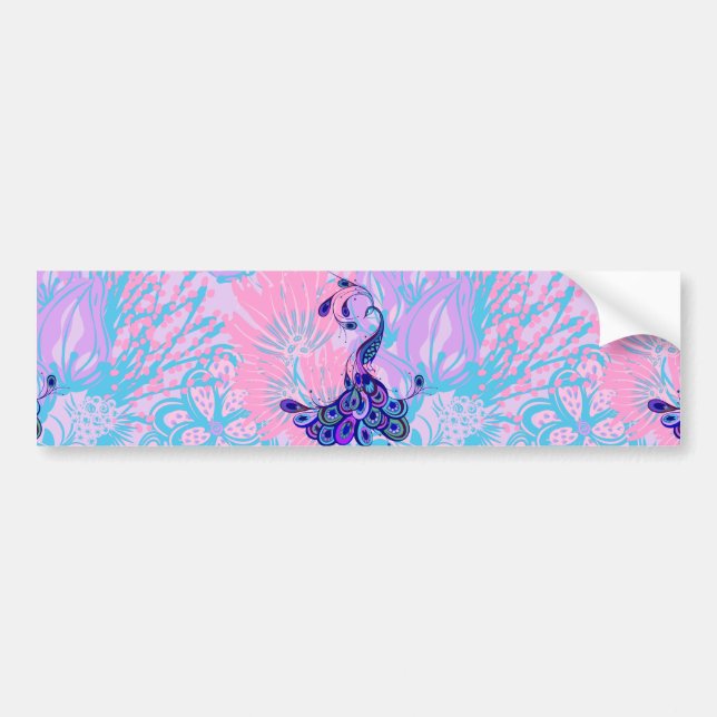 floral pink peacock bumper sticker (Front)