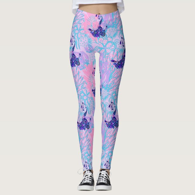 floral pink peacock leggings (Front)