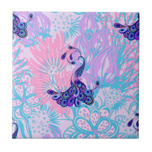 floral pink peacock tile