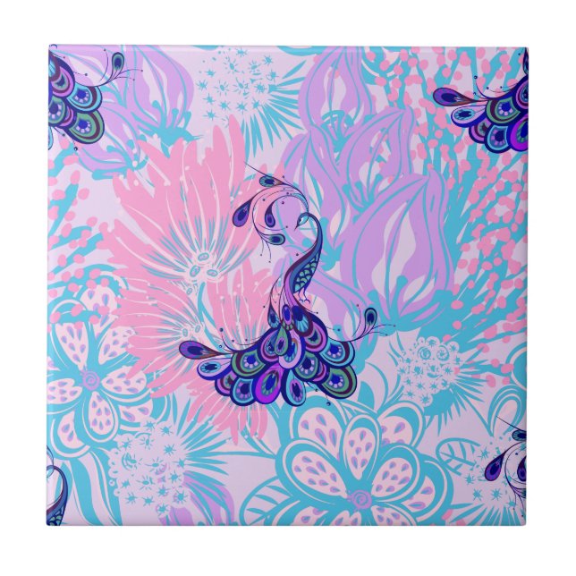 floral pink peacock tile (Front)