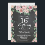 Floral Pink Peonies 16th Birthday Chalkboard Invitation<br><div class="desc">Floral Pink Peonies 16th Birthday Chalkboard Invitation for Girl. Watercolor Floral Flower. Elegant Pink Rose and Peony Flowers. Kids Birthday. Chalkboard Background. Black and White. 13th 15th 16th 18th 20th 21st 30th 40th 50th 60th 70th 80th 90th 100th, Any Ages. For further customisation, please click the "Customise it" button and...</div>