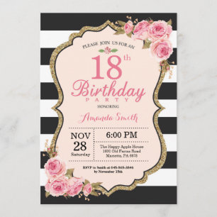 Floral Pink Peonies 18th Birthday Party Invitation