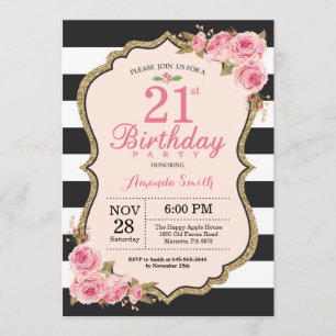 Floral Pink Peonies 21st Birthday Party Invitation