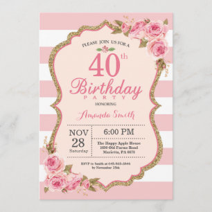 Floral Pink Peonies 40th Birthday Party Invitation