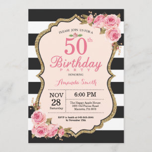 Floral Pink Peonies 50th Birthday Party Invitation
