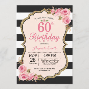 Floral Pink Peonies 60th Birthday Party Invitation