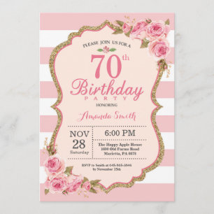 Floral Pink Peonies 70th Birthday Party Invitation