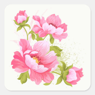 Floral Pink Peonies Flower Stickers