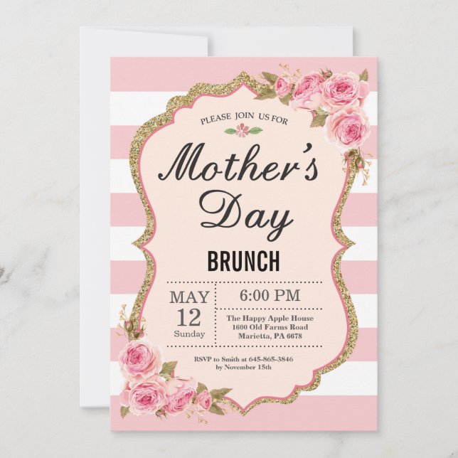 Floral Pink Peonies Mothers Day Brunch Invitation (Front)