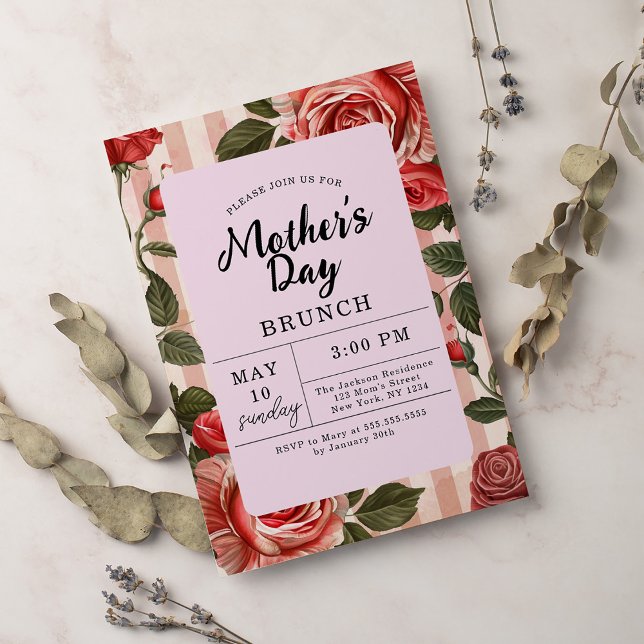 Floral Pink Peonies Mothers Day Brunch Invitation (Creator Uploaded)