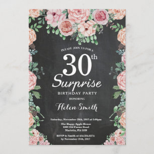 Floral Pink Peonies Surprise 30th Birthday Invitation