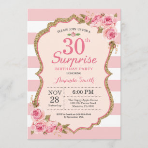 Floral Pink Peonies Surprise 30th Birthday Party Invitation
