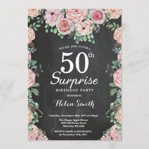 Floral Pink Peonies Surprise 50th Birthday Invitation