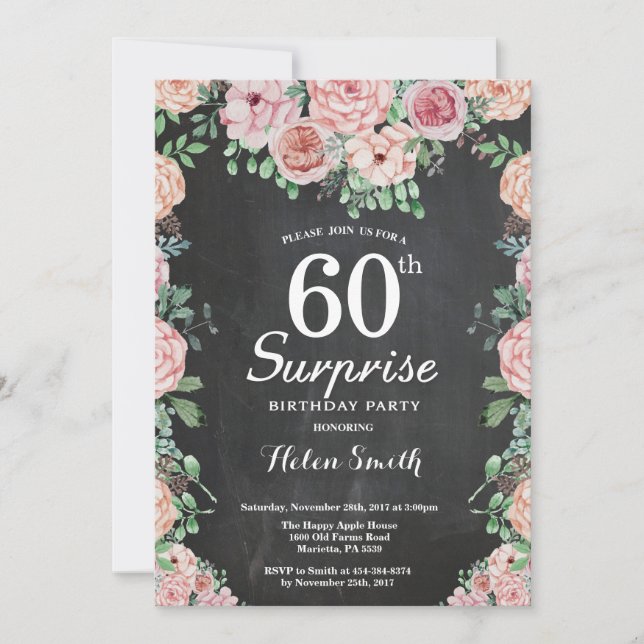 Floral Pink Peonies Surprise 60th Birthday Invitation (Front)