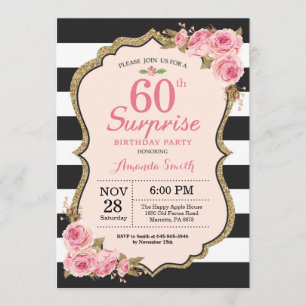 Floral Pink Peonies Surprise 60th Birthday Party Invitation