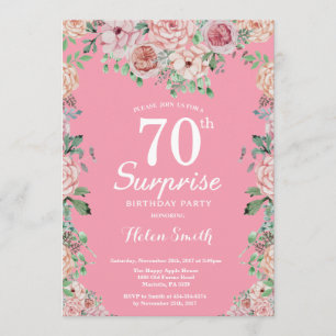 Floral Pink Peonies Surprise 70th Birthday Invitation