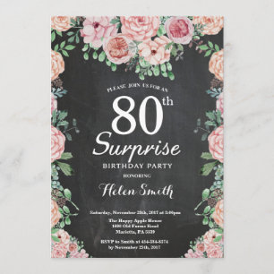 Floral Pink Peonies Surprise 80th Birthday Invitation