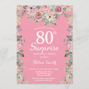 Floral Pink Peonies Surprise 80th Birthday Invitation