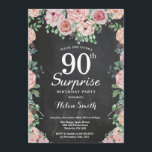 Floral Pink Peonies Surprise 90th Birthday Invitation<br><div class="desc">Floral Pink Peonies Surprise 90th Birthday Invitation for Women. Watercolor Floral Flower. Elegant Pink Rose and Peony Flowers. Adult Birthday. Chalkboard Background. Black and White. 13th 15th 16th 18th 20th 21st 30th 40th 50th 60th 70th 80th 90th 100th, Any Ages. For further customisation, please click the "Customise it" button and...</div>