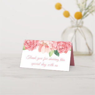 Floral Pink Peonies Thank You Wedding Flowers Rose Place Card