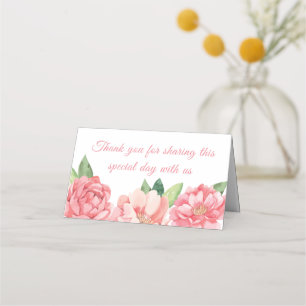 Floral Pink Peonies Thank You Wedding Flowers Rose Place Card