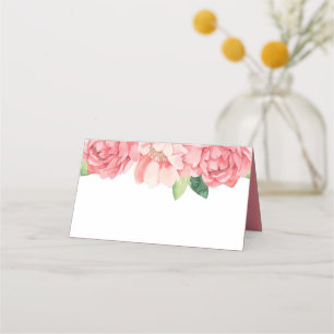 Floral Pink Peonies Wedding Flowers Roses Wedding Place Card