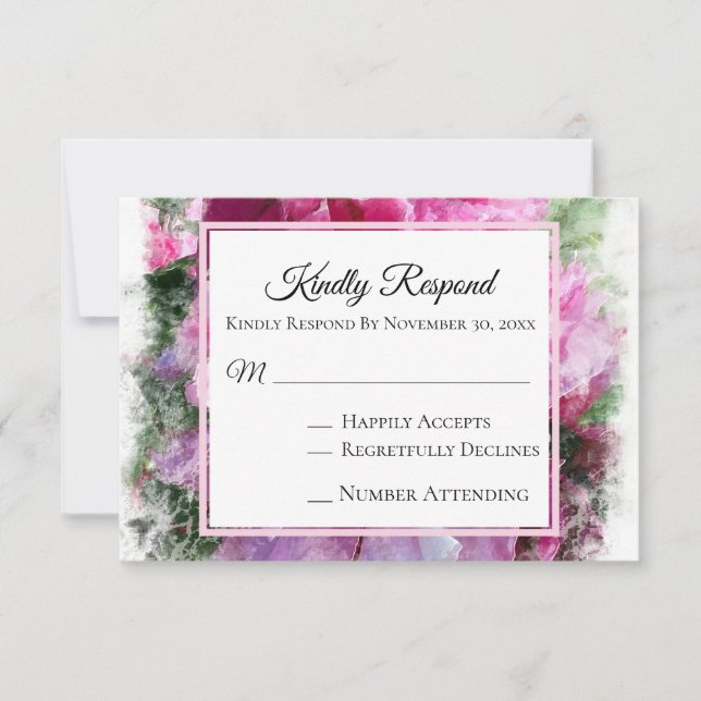 *~* Floral Pink PEONY AR1 Wedding RSVP Card (Front)