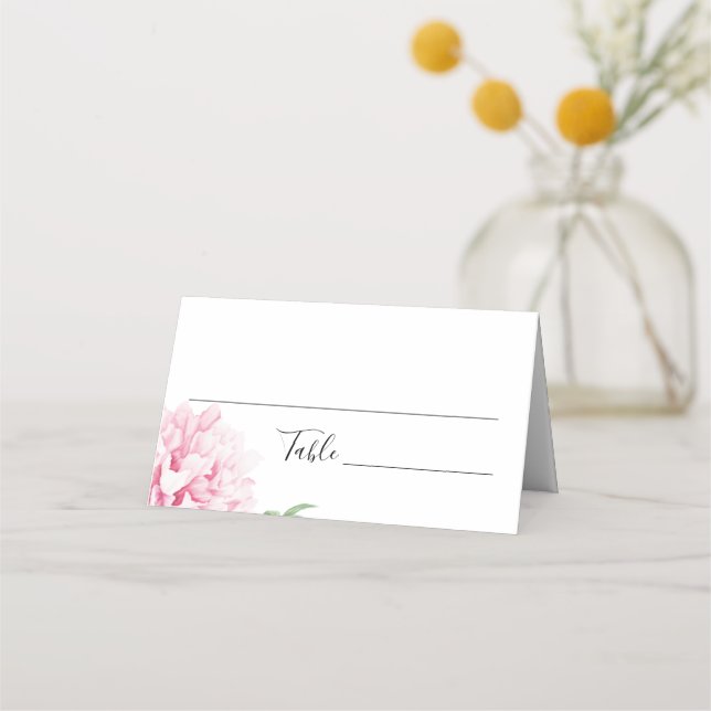 Floral Pink Peony Boho Botanical Elegant Place Card (Front)
