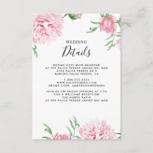 Floral Pink Peony Botanical Elegant Details Enclosure Card