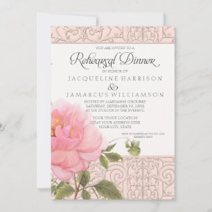 Floral Pink Peony Classic Formal Rehearsal Dinner Invitation