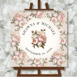 Floral Pink Peony Elegant Watercolor Wedding Poster