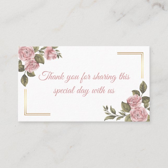 Floral Pink Peony Flower Summer Wedding Thank You Place Card (Front)