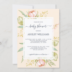 Floral Pink Peony Rustic Boho Blush Baby Shower Invitation